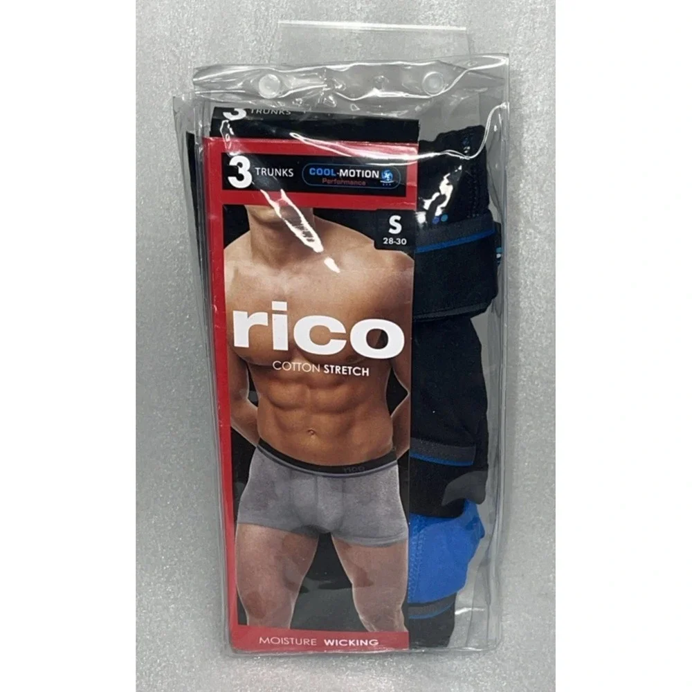 RICO Cotton Stretch Trunks Moisture Wicking Men's Size Small 28-30 - 3‎ Pack NEW